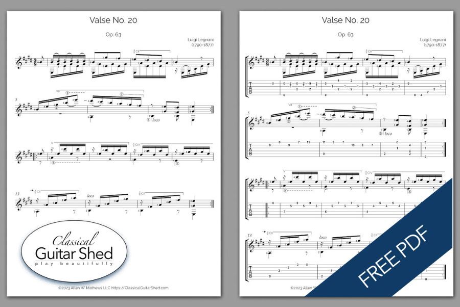Free Classical Guitar PDF] Luigi Legnani - Op. 63 No. 20 Valse
