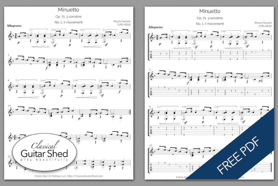 Free PDF] Mauro Giuliani - Op. 71 No. 1 Sonatine - II. Minuetto
