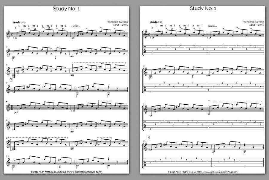 Free Guitar Sheet Music] Tarrega, Francisco - Study in C
