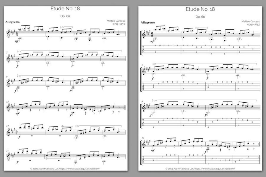 Free PDF] Matteo Carcassi - Op. 60 No. 18 Etude