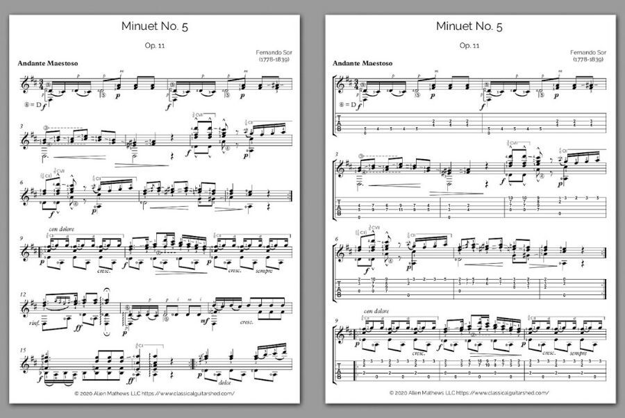 [free Guitar Sheet Music] Fernando Sor Minuet Op 11 No 5